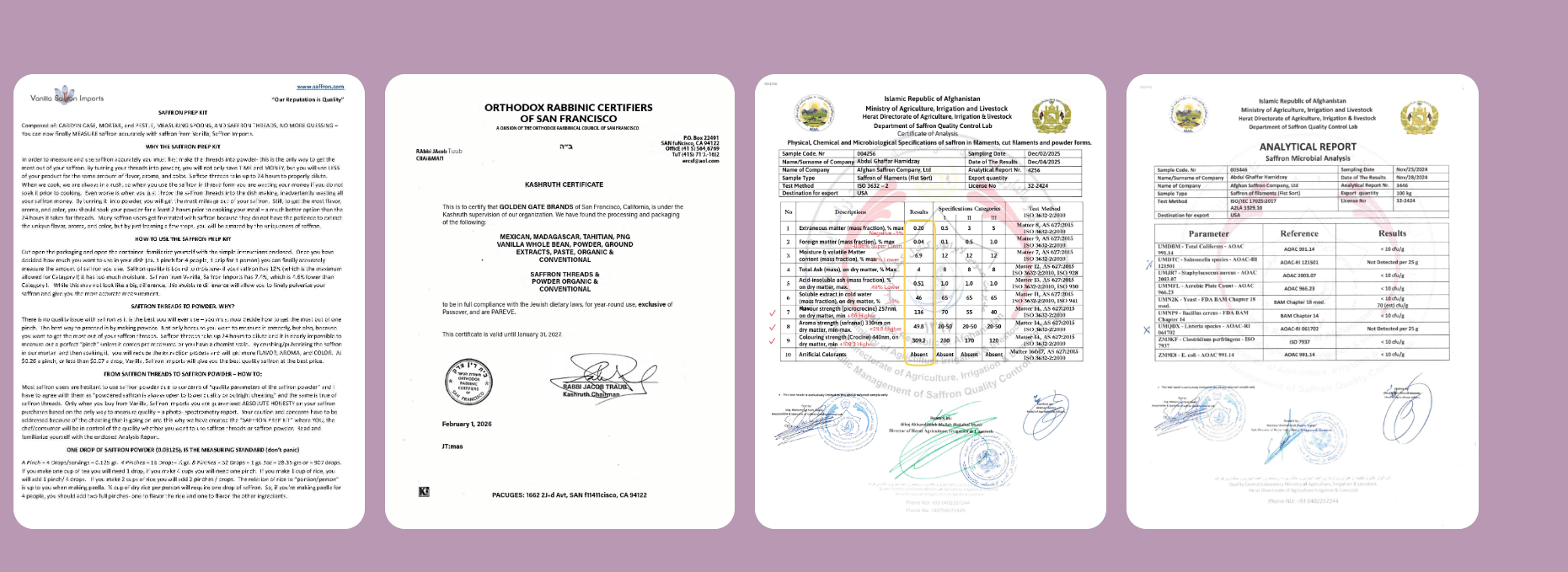 Saffron Certificate of Analysis